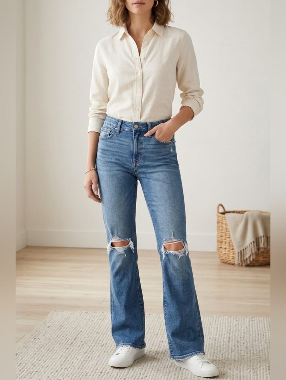 5 For $25✨️ American Eagle Outfiters Womens Small Size 0 Blue Jeans Riped Style